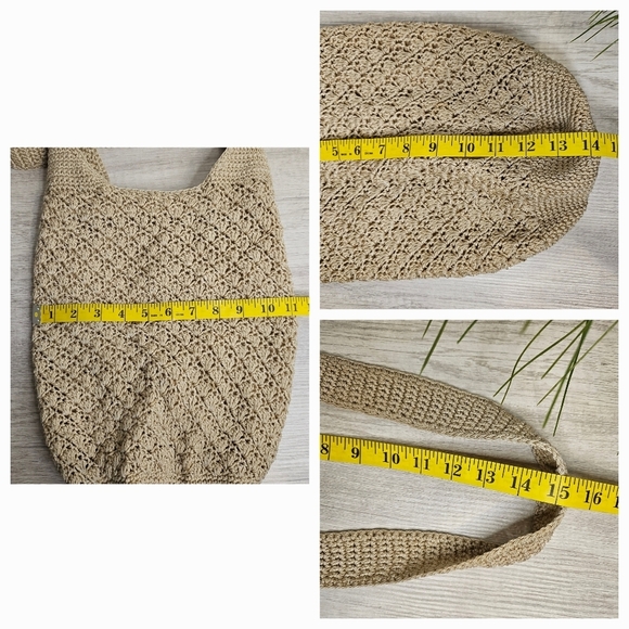 Crochet 100% Rayon Tan Hobo Bag  Drawstring Slouchy Summer Beach Minimalist - Picture 6 of 10